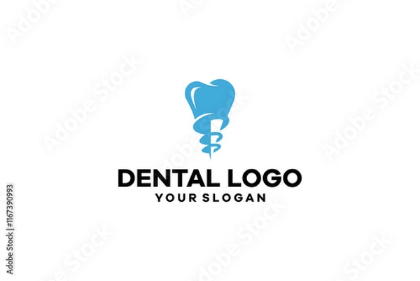 Obraz Abstract Dental Logo Featuring a Tooth and Spiral in Blue
