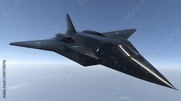 Fototapeta A sleek, futuristic aircraft soaring through a clear blue sky, designed for high-speed flight.