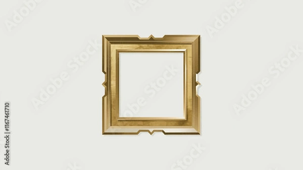Fototapeta wide flat gold wooden picture frame with blank canvas cutout on white background