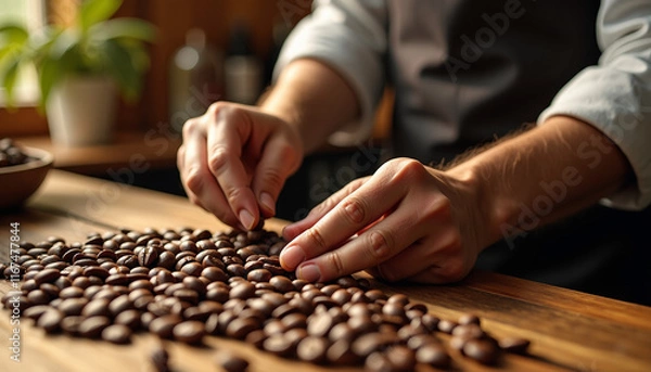 Fototapeta Expertly Sorting Coffee Beans