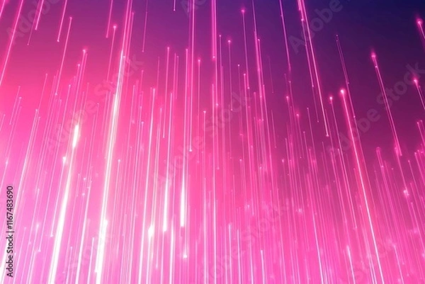 Fototapeta Bright neon pathway with glowing vertical light beams in pink and blue tones, evoking futuristic and digital technology themes.
