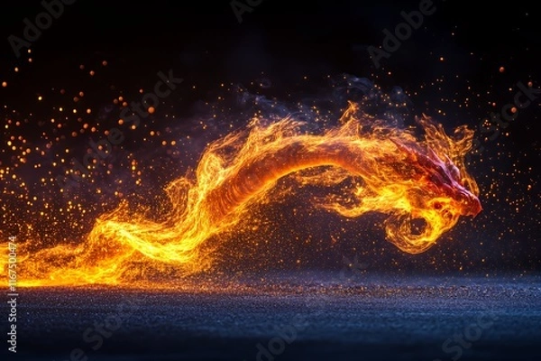 Obraz Fiery Dragon Soaring Through Dark Night Sky