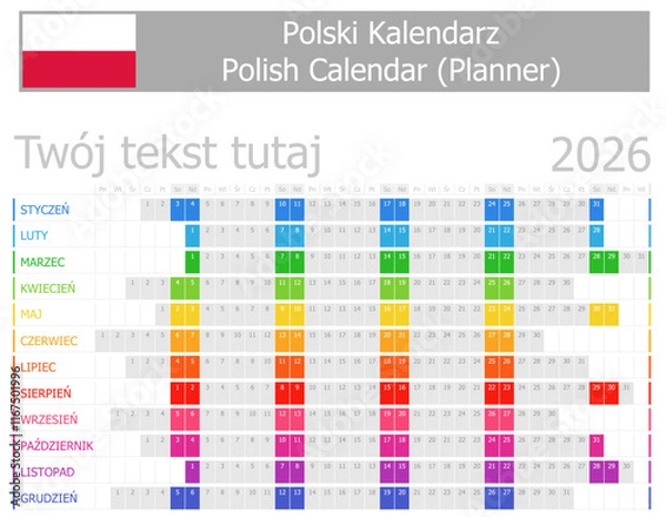 Obraz 2026 Polish Planner Calendar with Horizontal Months on white background