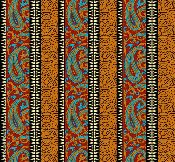 Obraz Abstract seamless color full paisley fabric effect ornament  pattern cream background texture