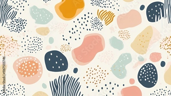 Fototapeta Abstract Pastel Shapes Pattern Design Featuring Dots and Lines