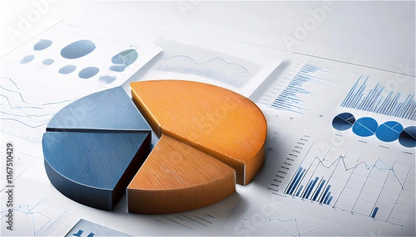 Obraz 白い背景に折れ線グラフと円グラフが組み合わさったビジュアル、モダンでクリーンなデザイン