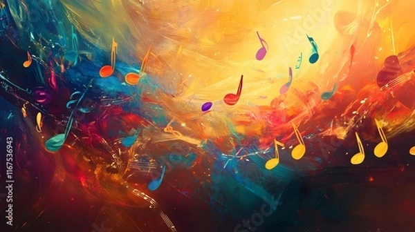 Fototapeta Abstract Colorful Painting Featuring Musical Notes