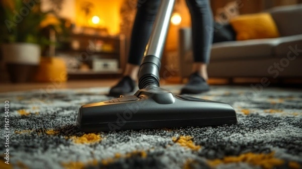 Fototapeta Cleaning Time: A Close-Up of a Vacuum Cleaner on a Carpet