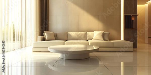 Fototapeta Luxurious Circular Sofa in Dark Elegant Home Theater