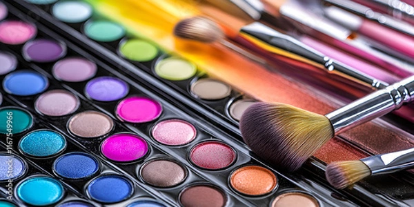 Fototapeta Colorful Eyeshadow Palette with Brushes