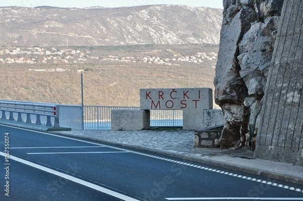 Fototapeta Plaque on the Krk bridge with a name of the bridge on Croatian language (Krk bridge) 