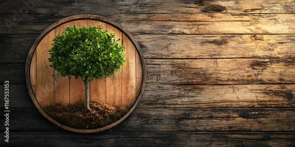Fototapeta Concept of Growth with Tree on Wooden Slice