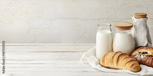Fototapeta Assorted Bakery Products on Wooden Background