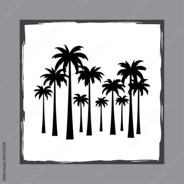 Fototapeta Tropical Palm Tree Silhouettes Set Isolated on White Background Basis Design
