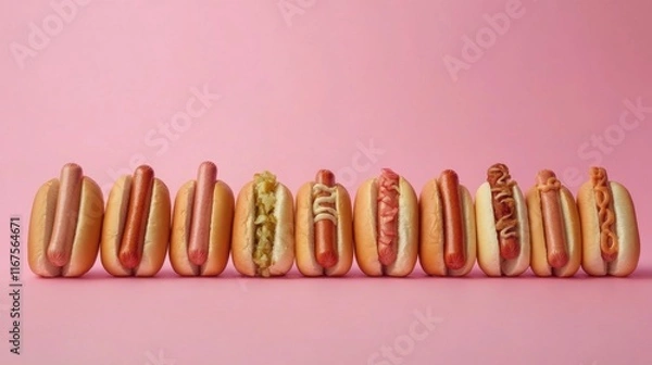 Fototapeta Minimalist Display of Hot Dogs in Studio Lighting