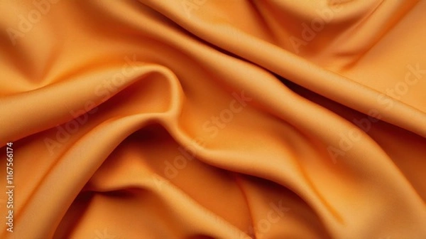 Fototapeta Close-up of an orange fabric with a smooth, flowing texture