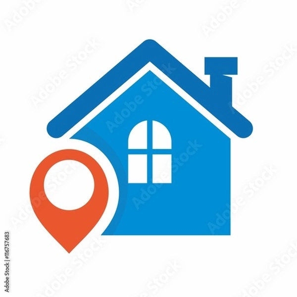 Obraz House icon as map pin concept. Map pointer design for real estate.