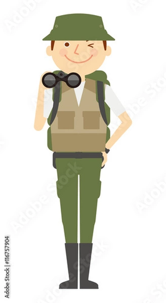 Fototapeta ネイチャーガイド　男性働く人々　イラスト