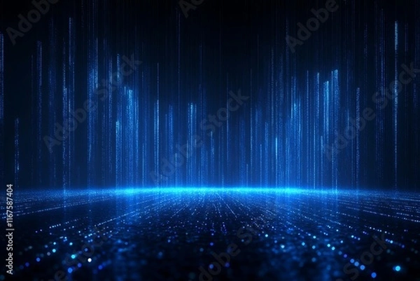 Obraz Blue Digital Rain Falling Lights Scene