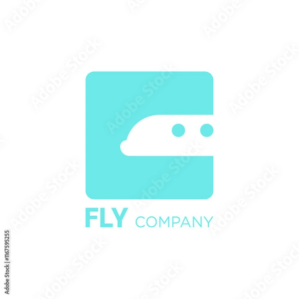 Fototapeta The logo is made in a modern minimalist style. It has a square shape with soft rounded corners and is presented in light blue. Inside the square there is a stylized illustration of an airplane