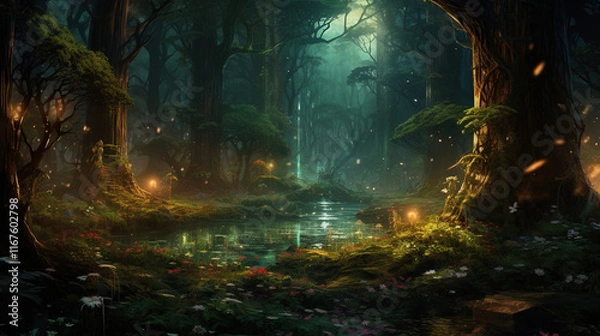 Fototapeta Enchanted Forest Pond - Magical Nature Scene