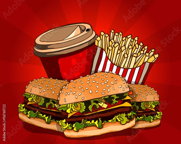 Obraz Fast food vector illustration.