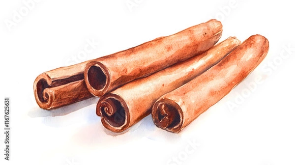 Obraz Cinnamon stick watercolor illustration on a white background