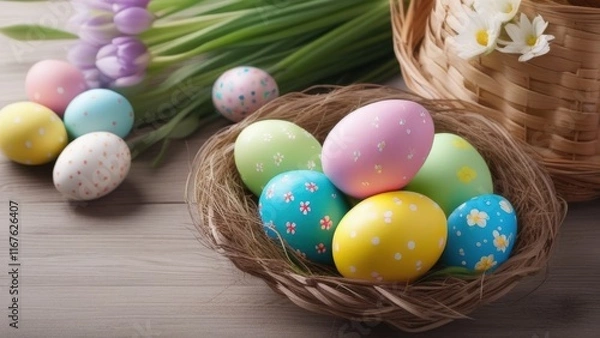 Obraz easter eggs in a basket