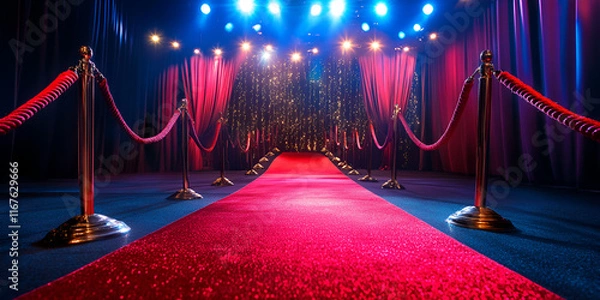 Obraz Elegant Red Carpet Event at Night with Velvet Ropes and Stage Lights