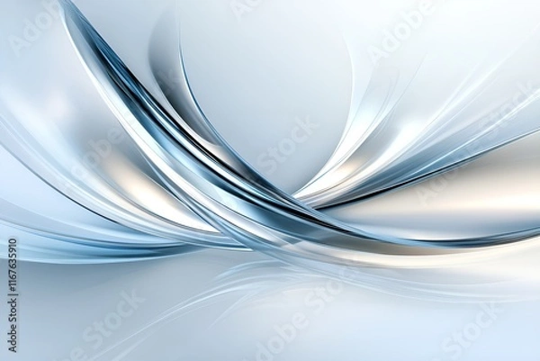 Obraz An elegant abstract design with smooth, flowing metallic curves in silver and blue tones creating a dynamic and futuristic look.