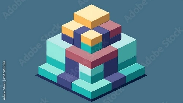 Fototapeta 3D Isometric Cube Illusion with Shaded Colors for Depth and Perspective in Modern Design
