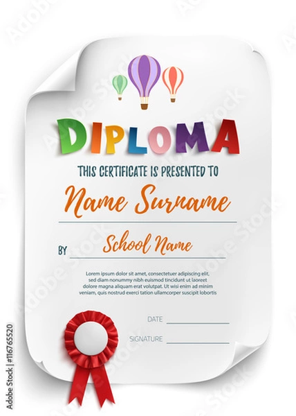 Obraz Diploma template with air balloons.