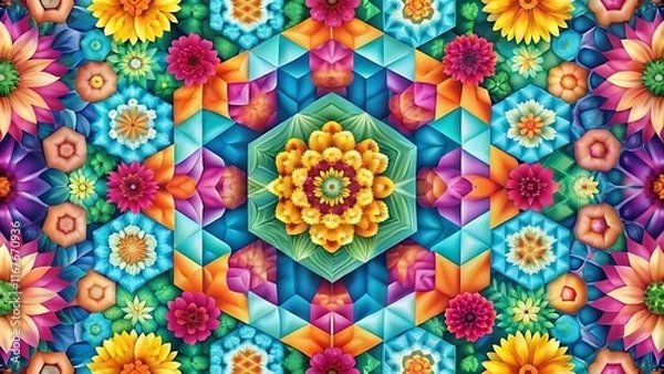Obraz Vibrant Geometric Floral Explosion with Color Gradients for Modern Art and Decorative Branding