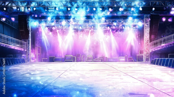 Obraz Brightly lit concert stage with vibrant lighting in anime style
