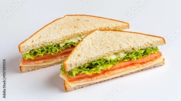 Fototapeta Fresh Sandwich with Lettuce and Tomato on White Background