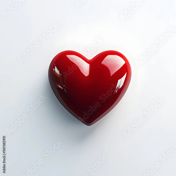 Fototapeta Bright red heart resting on a minimalist white background, showing elegance, simplicity and the symbol of love and affection in modern design