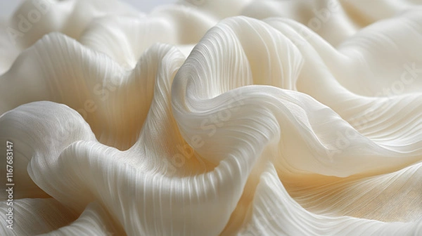 Fototapeta Close-Up of White Flowing Fabric with Pleated Texture Creating a Soft and Elegant Look