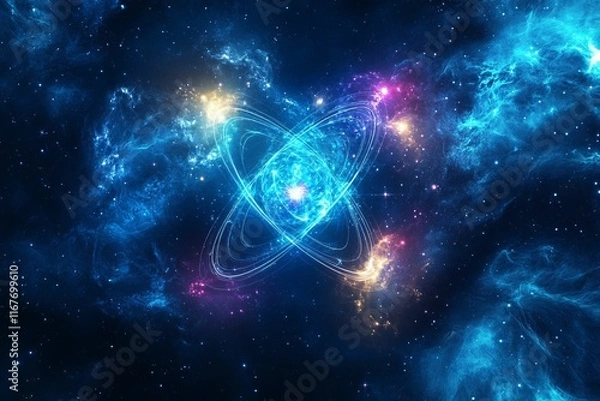 Fototapeta Luminous atom core, vibrant cosmic nebula.
