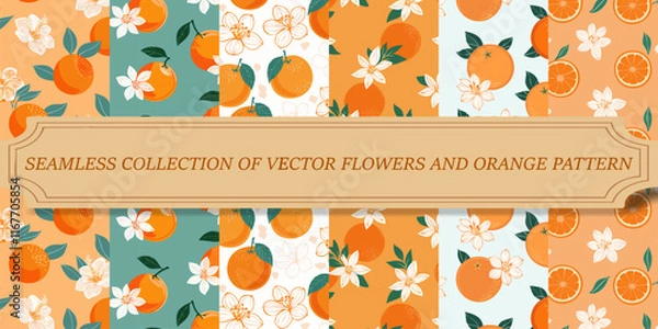 Fototapeta Editable and Vector Floral, Orange, and Summer Patterns for Customizable Backgrounds