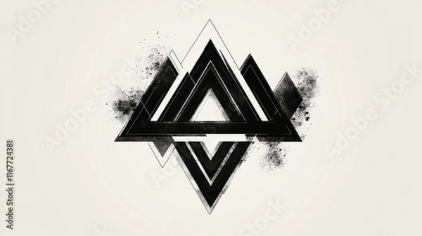 Fototapeta Abstract black and white geometric triangles design with grunge texture.