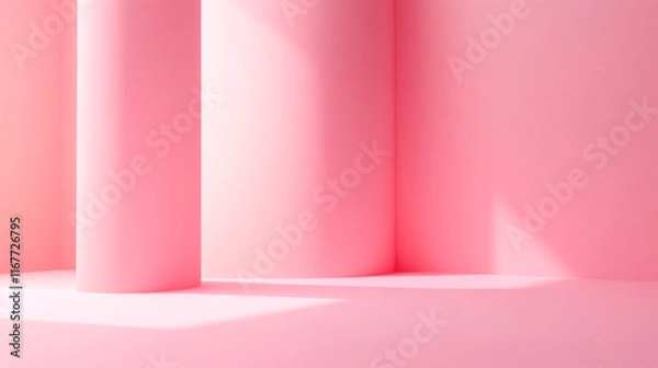 Fototapeta Minimalistic pink space with curved column and soft shadows