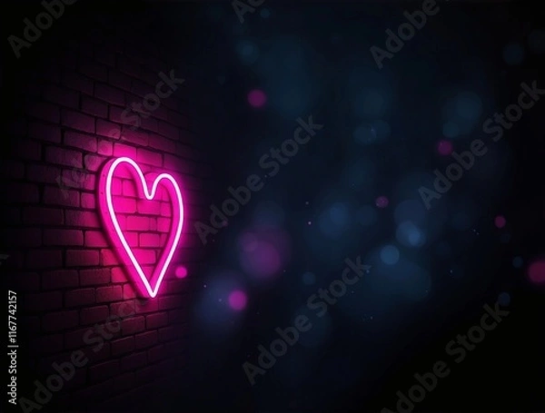 Fototapeta pink neon heart shaped sign on a wall with bokeh lights in the background 