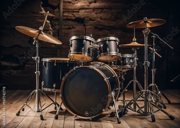 Fototapeta Snare drum on a blurred dark background, part of a drum kit.