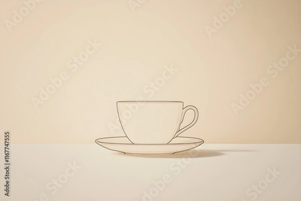 Fototapeta Elegant Minimalist Illustration of Thin-Lined Coffee Cup and Saucer Evoking Calm Simplicity and Sophisticated Design