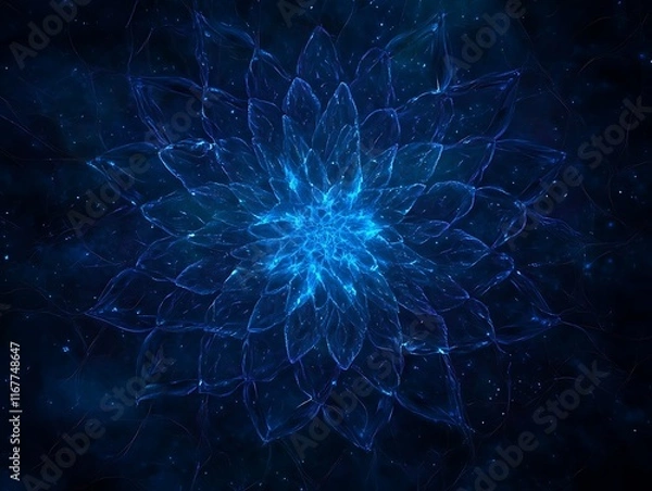 Obraz stylized abstract digital grid with glowing blue lines and intricate wave patterns 