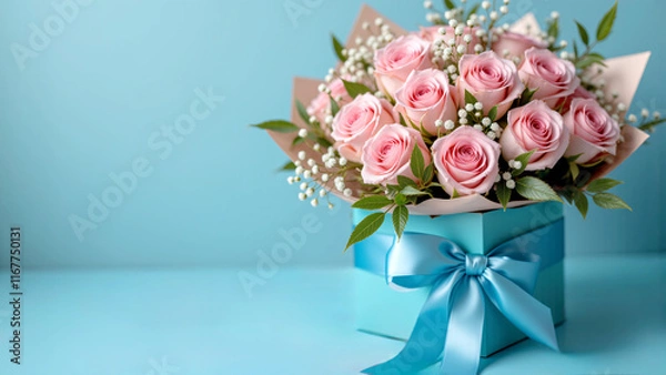 Fototapeta Valentine's Day Flower Bouquet with Roses in Soft Ambient Light