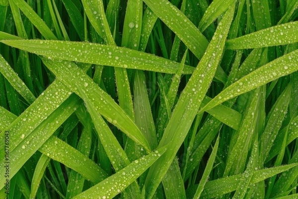 Obraz Glistening Morning Dew on Lush Green Grass - A Refreshing Nature Scene