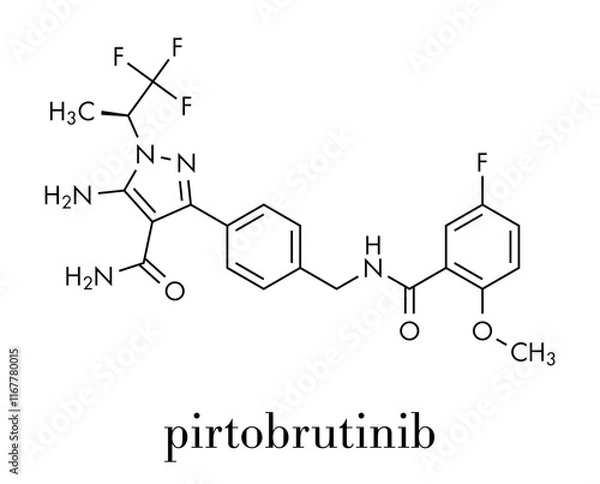 Obraz Pirtobrutinib cancer drug molecule. Skeletal formula.