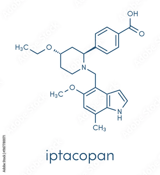 Fototapeta Iptacopan drug molecule. Skeletal formula.