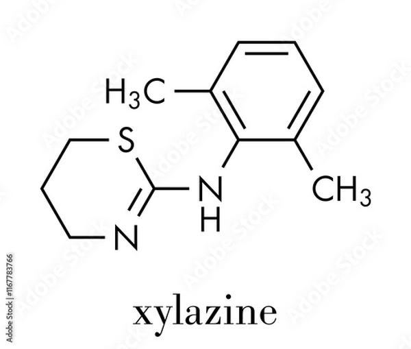 Obraz Xylazine veterinary drug molecule. Skeletal formula.